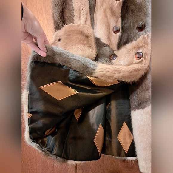 Muskrat multi-coloured long winter coat, Genuine fur, size Small - Picture 6 of 15